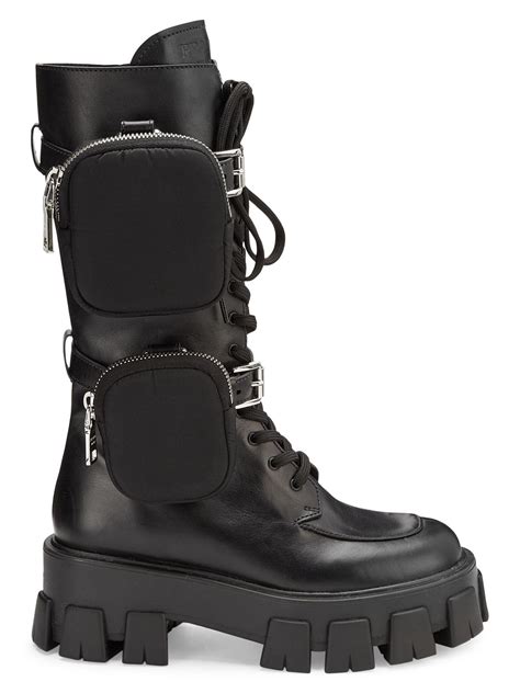 prada black tall boots|prada black chunky combat boots.